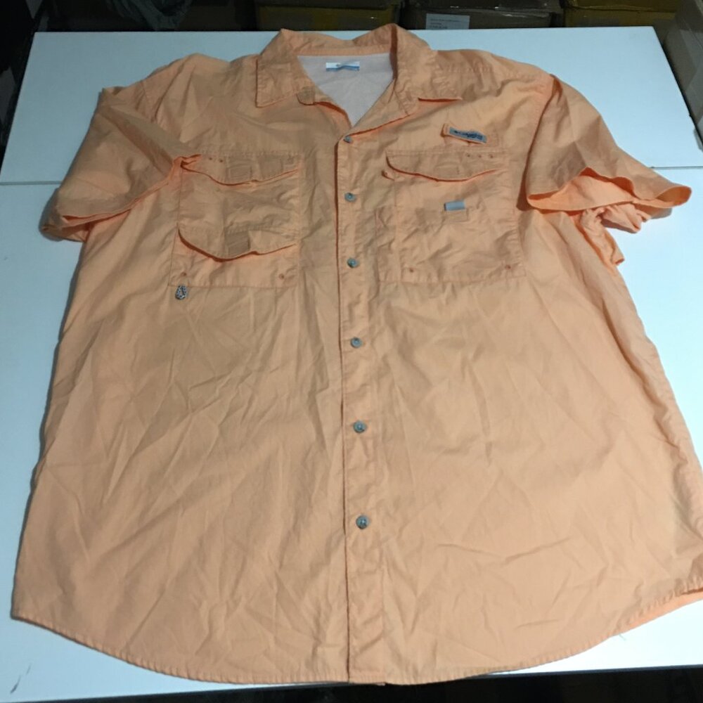 Columbia PFG Mens Large Short Sleeve Fishing Shirt Vented Orange